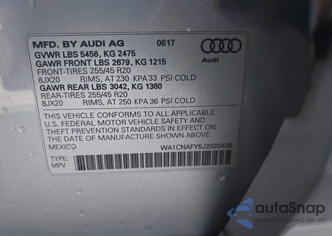 2018 Audi Q5 Prestige из США, поврежденный, VIN WA1CNAFY5J2020438